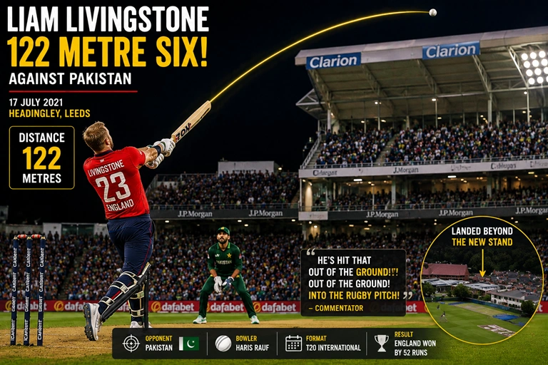 Liam Livingstone 122 metre six against Pakistan
