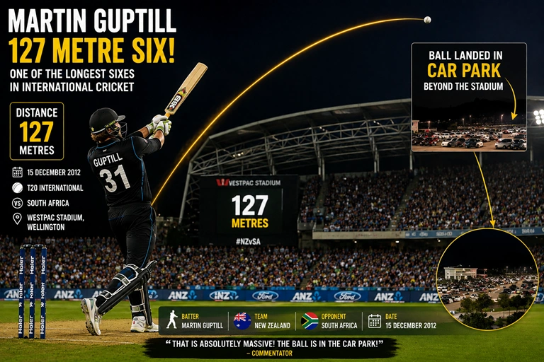 Martin Guptill 127 metre six against South Africa