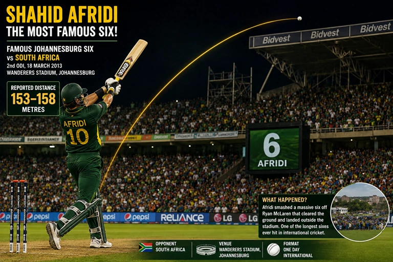 Shahid Afridi famous long six against South Africa